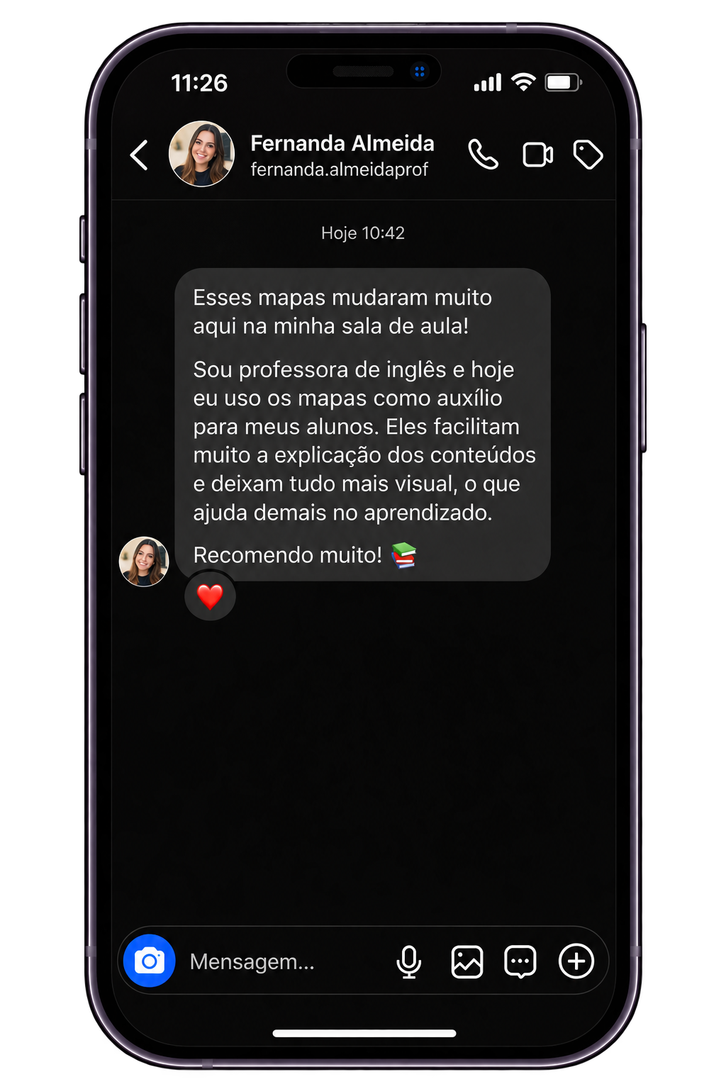 Print de conversa com o feedback de Fernanda Almeida sobre os mapas mentais
